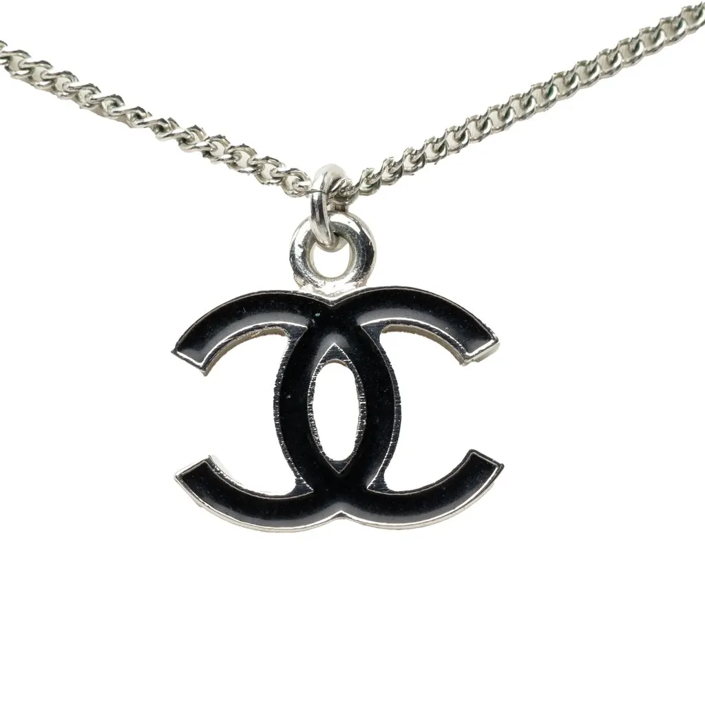 Chanel CC Brass and Enamel Pendant Necklace Silver Metal Very good - Box View