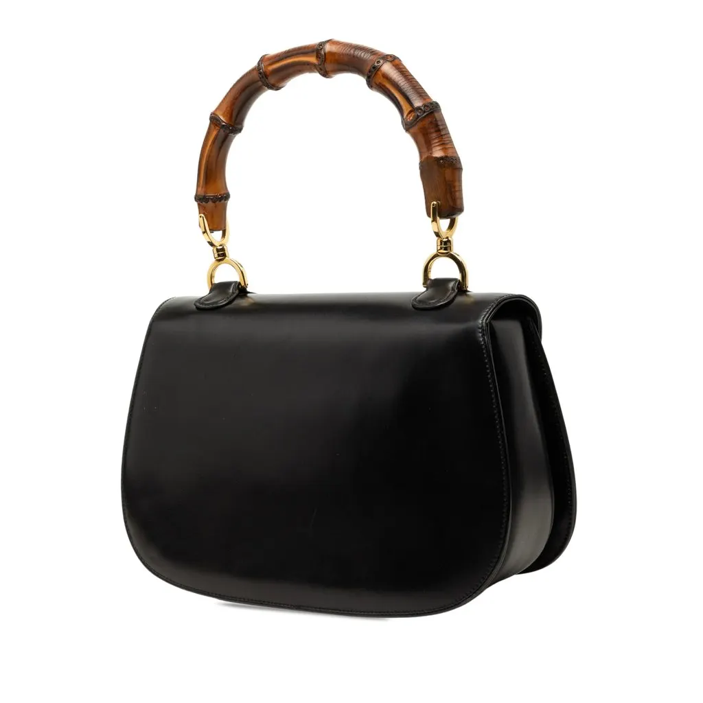 Gucci Calfskin Bamboo Night Black Leather Good - Back View