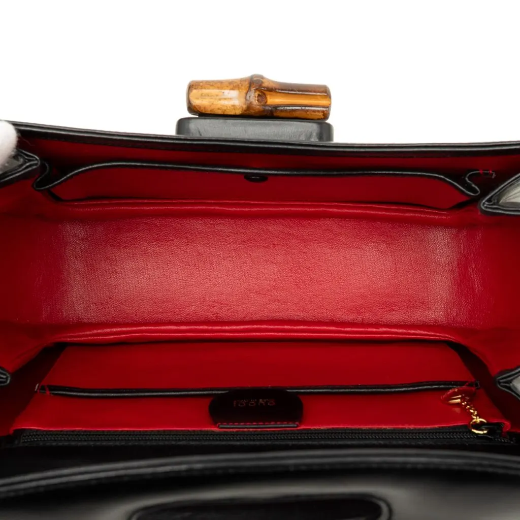 Gucci Calfskin Bamboo Night Black Leather Good - Model View