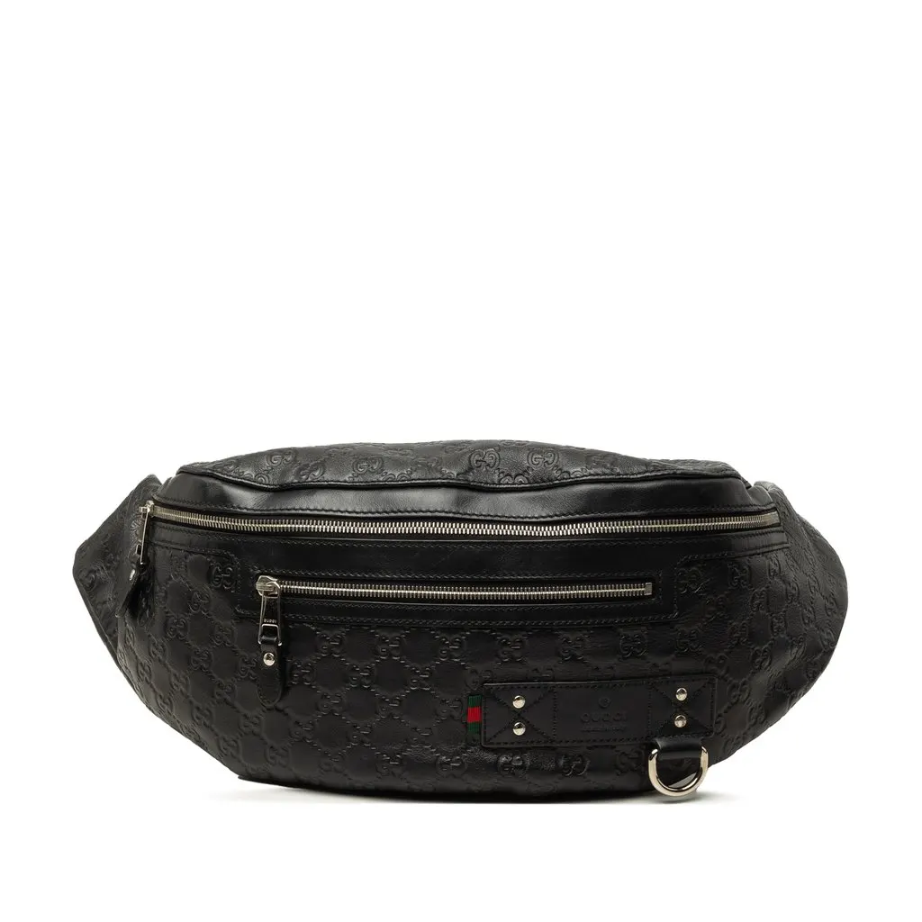 Gucci Guccissima Web Belt Bag Black Leather Very good - Front View