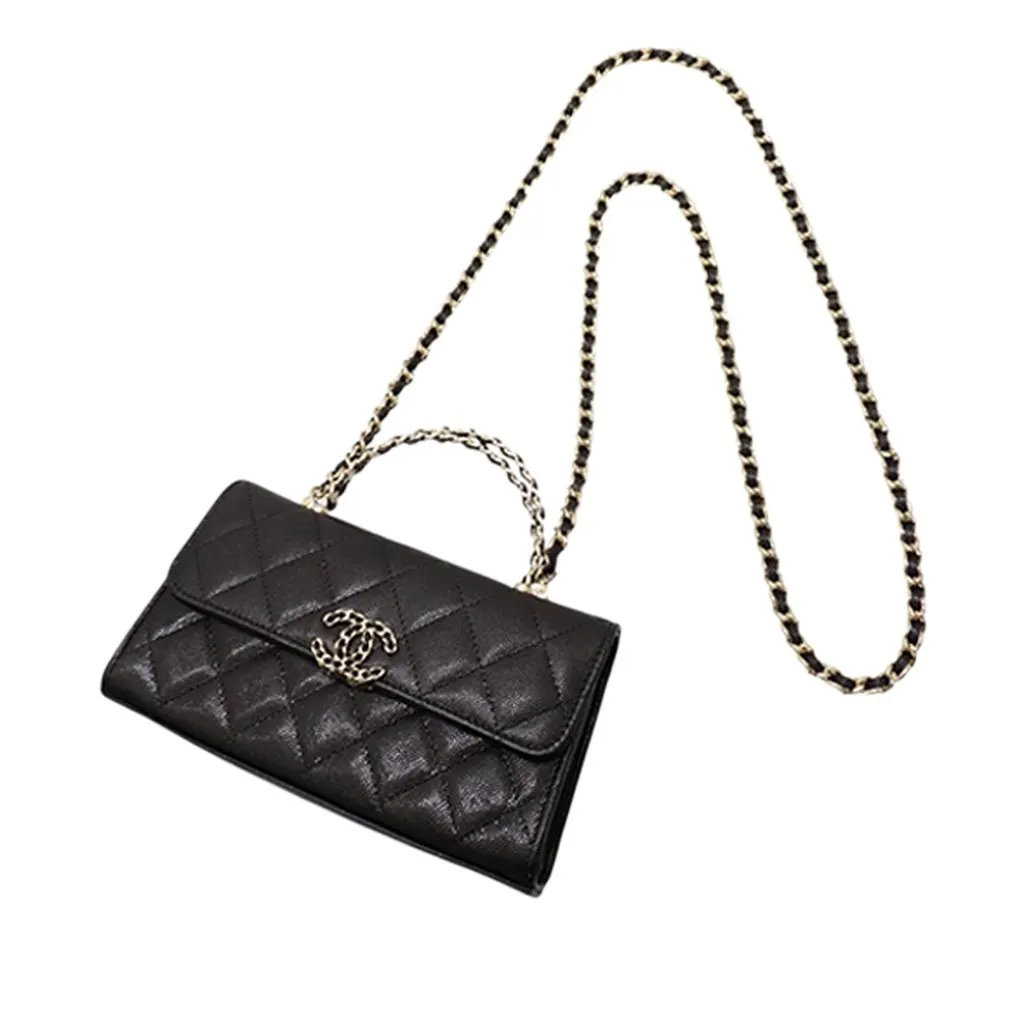 Chanel Caviar Coco First Flap Phone Holder with Chain Black Leather Very good - Back View
