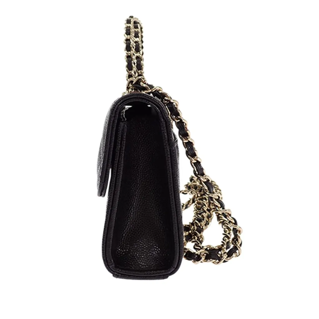 Chanel Caviar Coco First Flap Phone Holder with Chain Black Leather Very good - Inside View