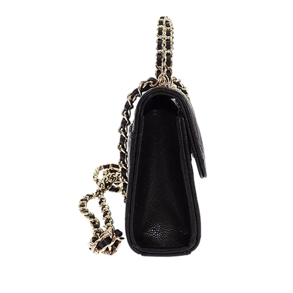 Chanel Caviar Coco First Flap Phone Holder with Chain Black Leather Very good - Model View