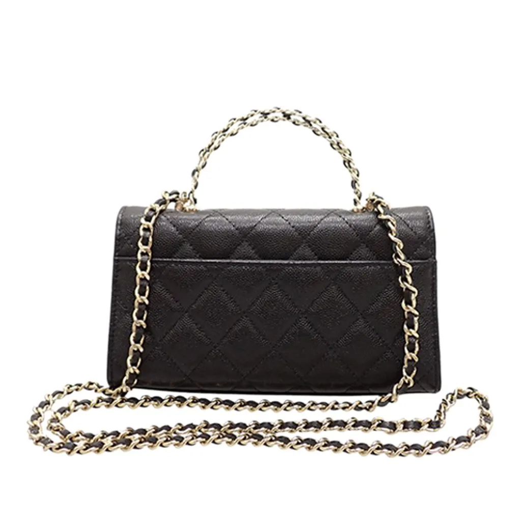 Chanel Caviar Coco First Flap Phone Holder with Chain Black Leather Very good - Box View