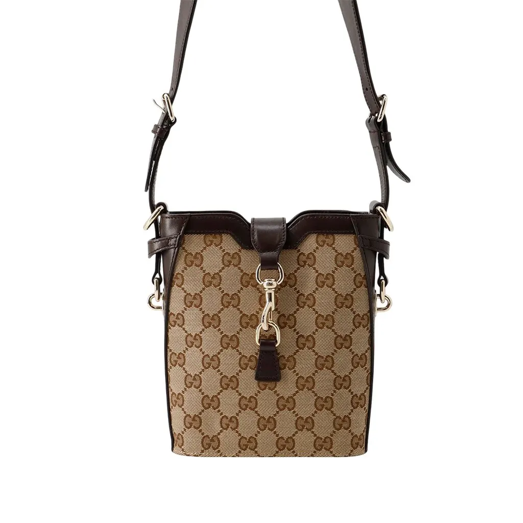 Gucci Mini GG Canvas Web Bucket Bag Beige Very good - Front View