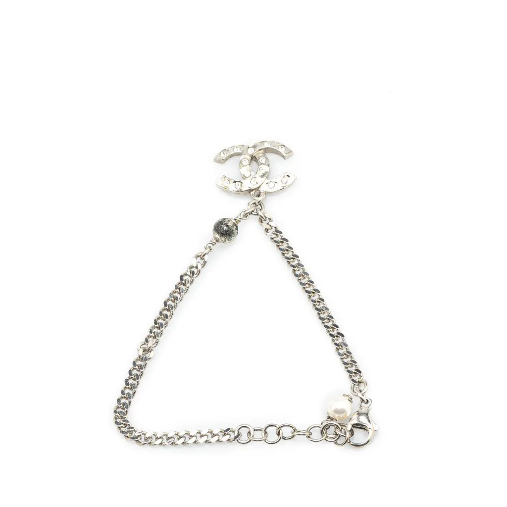 Chanel Silver CC Rhinestones Charms Bracelet Silver Metal Very good - Inside View