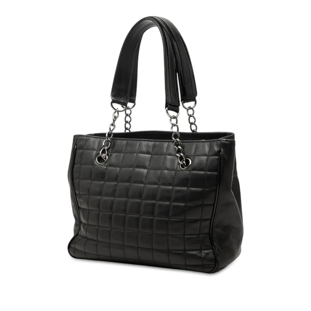 Chanel CC Choco Bar Lambskin Camellia No 5 Tote Black Leather Very good - Back View