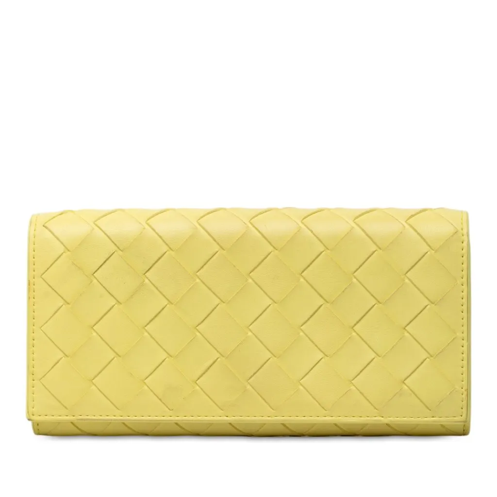 Bottega Veneta Nappa Intrecciato Continental Flap Wallet Yellow Leather Very good - Front View