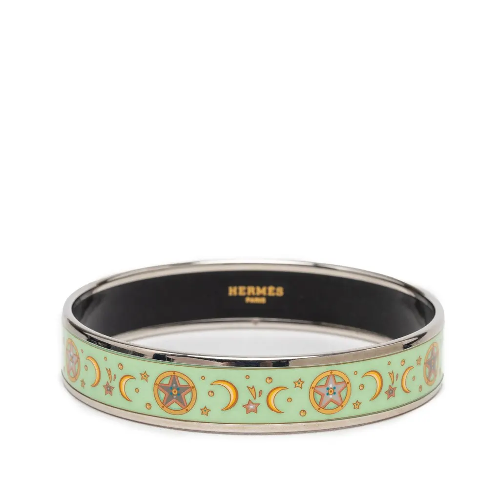 Hermès Narrow Enamel Moon and Stars Bangle 70 Green Very good - Front View