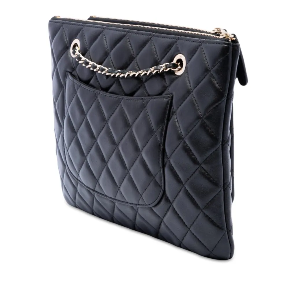 Chanel CC Quilted Lambskin Double Zip Crossbody Black Leather Very good - Back View