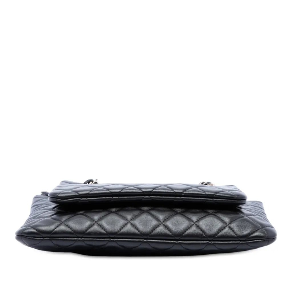 Chanel CC Quilted Lambskin Double Zip Crossbody Black Leather Very good - Inside View