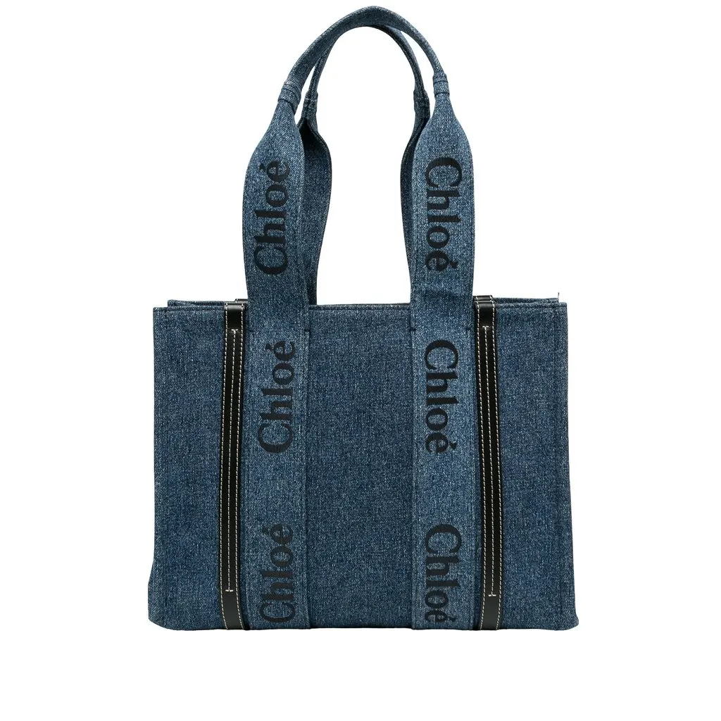 Chloé Medium Denim Woody Tote Blue Denim Very good - Front View