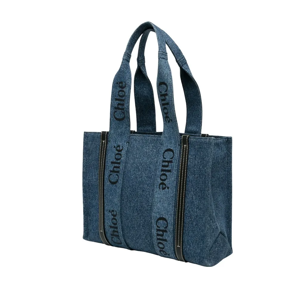 Chloé Medium Denim Woody Tote Blue Denim Very good - Back View