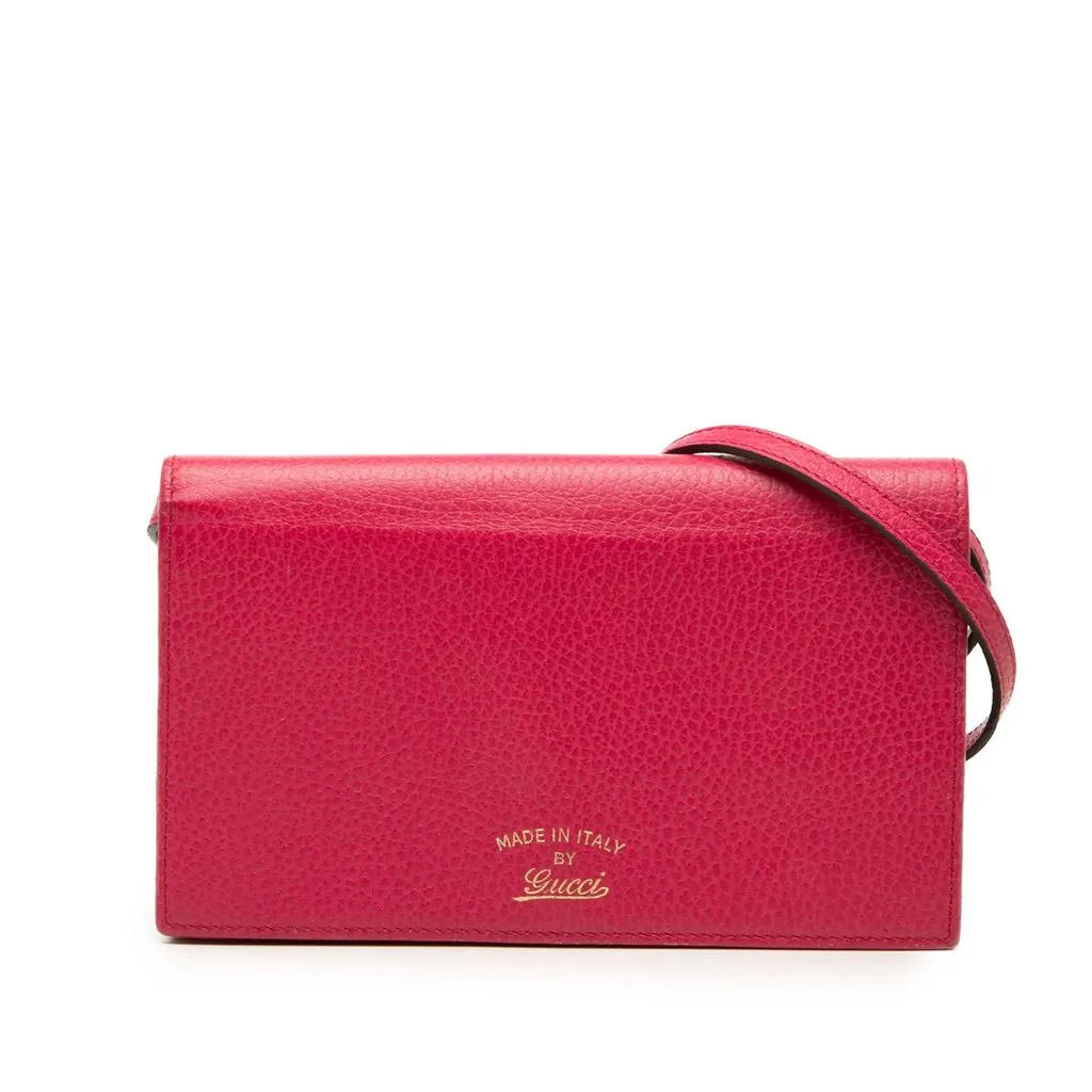 Gucci Dollar Calfskin Swing Wallet On Strap Pink Leather Very good - Front View