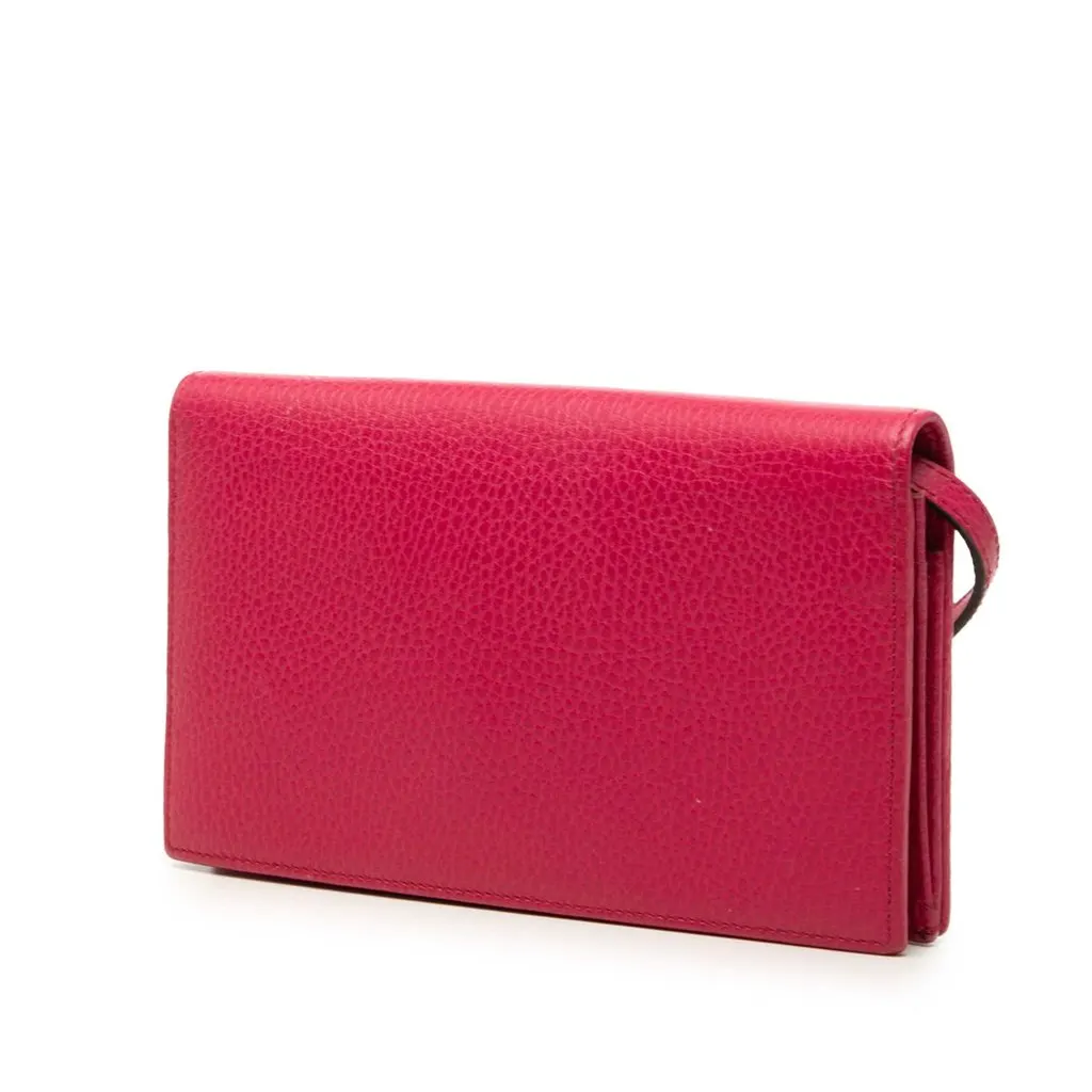 Gucci Dollar Calfskin Swing Wallet On Strap Pink Leather Very good - Back View