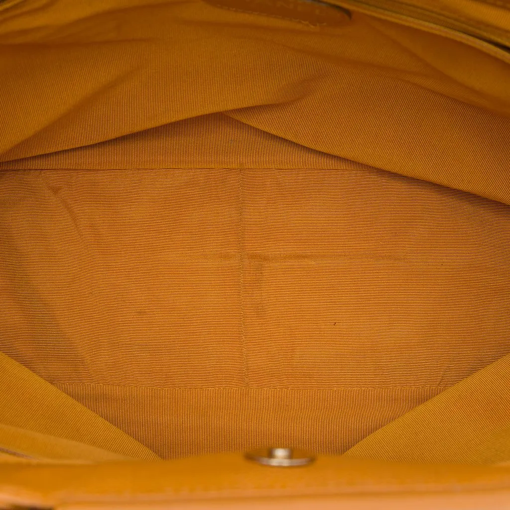 Chanel CC Caviar Wood Top Handle Tote Yellow Leather Very good - Model View