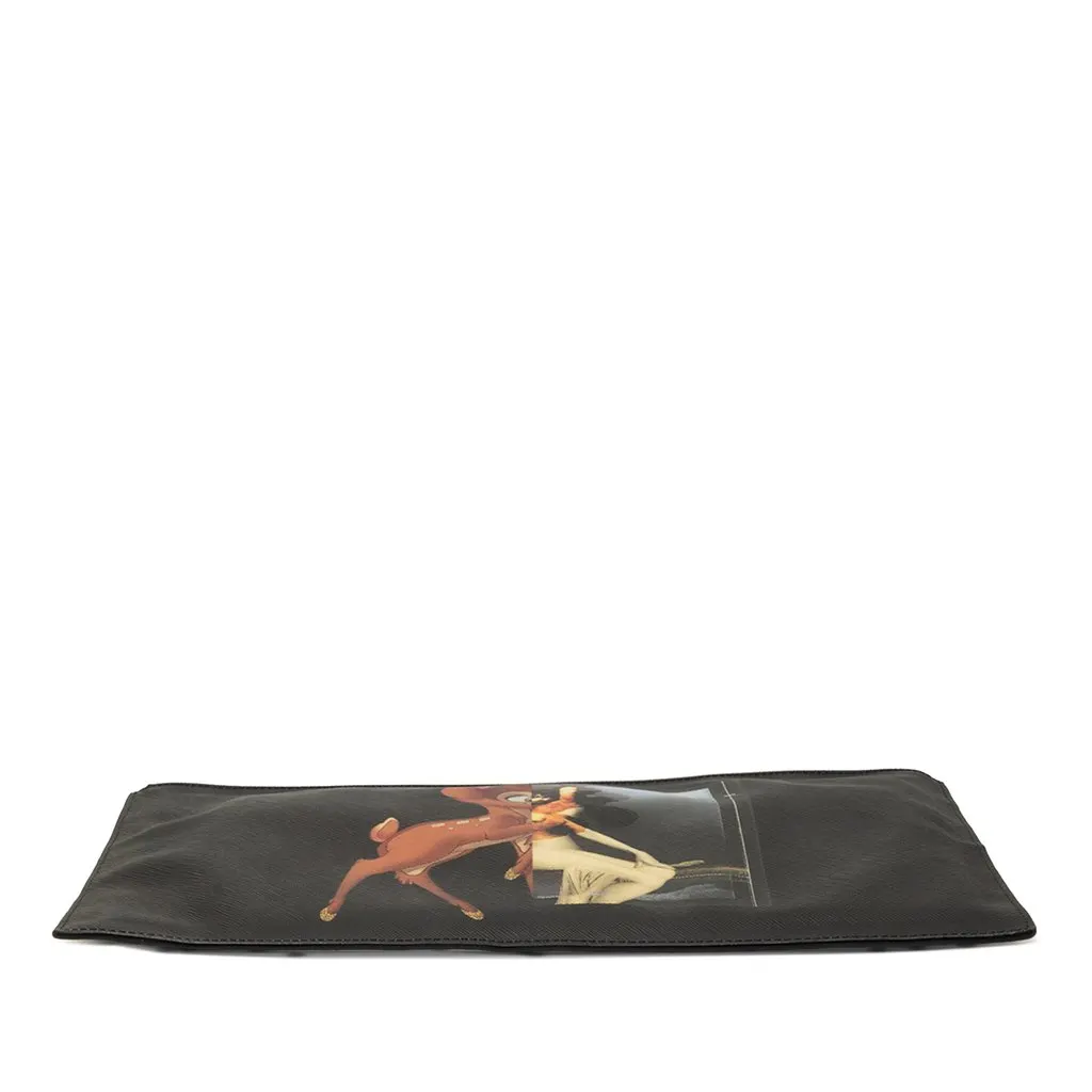 Givenchy Bambi Printed Leather Zip Clutch Black Leather Very good - Inside View