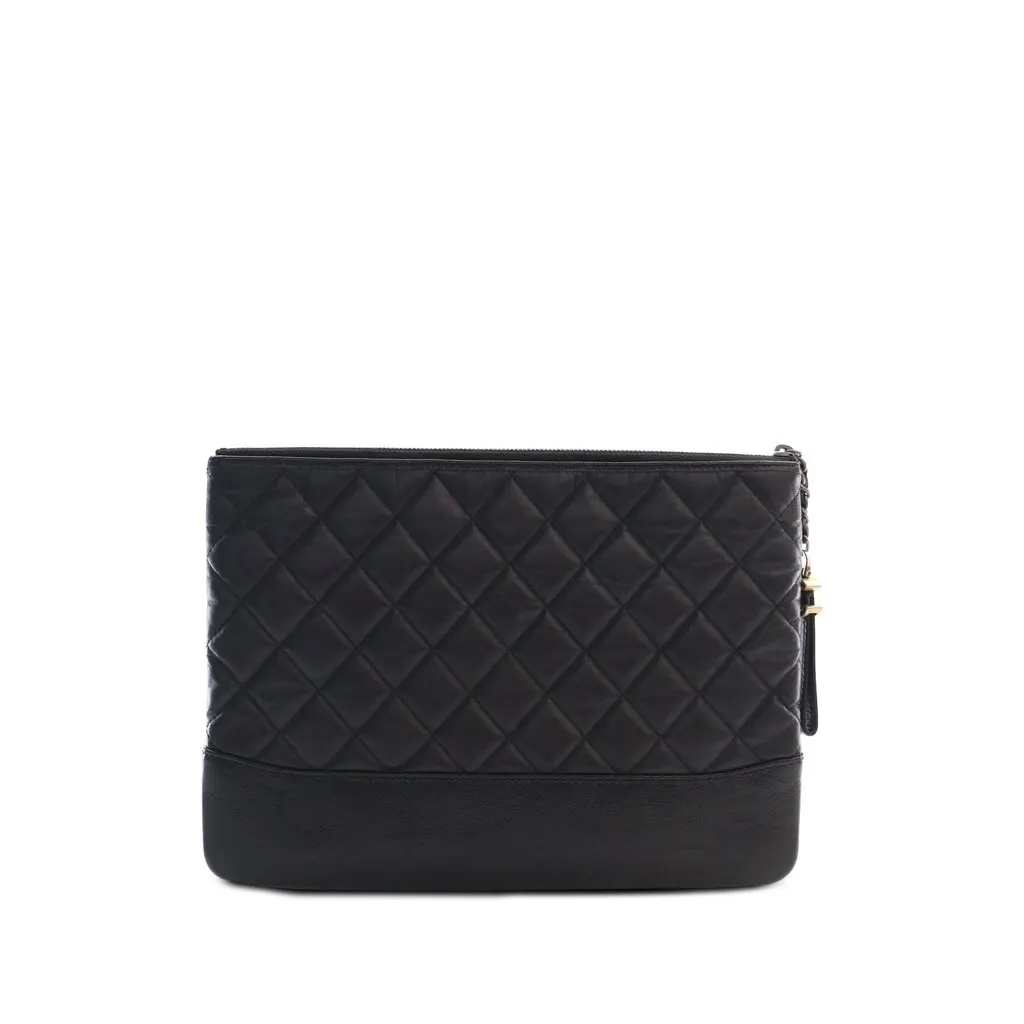 Chanel Medium Quilted Aged Calfskin Gabrielle O Case Clutch Black Leather Very good - Back View