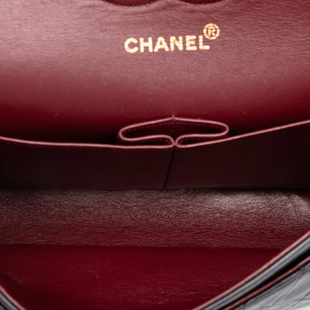 Chanel Medium Classic Lambskin Double Flap Black Leather Good - Model View