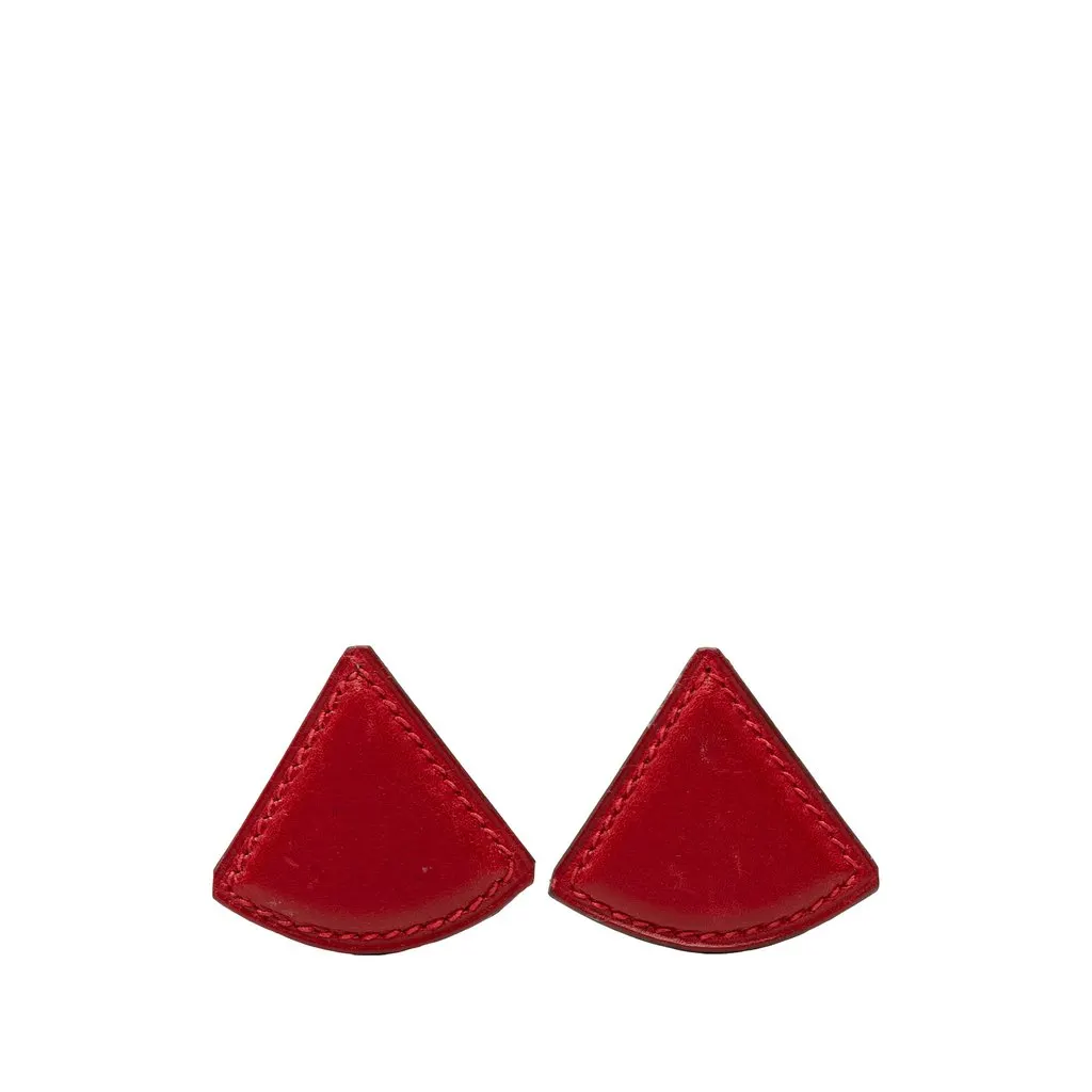 Hermès Swift Triangle Clip On Earrings Red Leather Very good - Front View