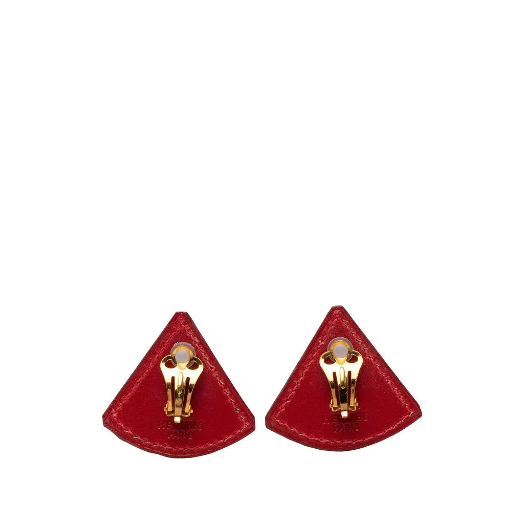 Hermès Swift Triangle Clip On Earrings Red Leather Very good - Back View