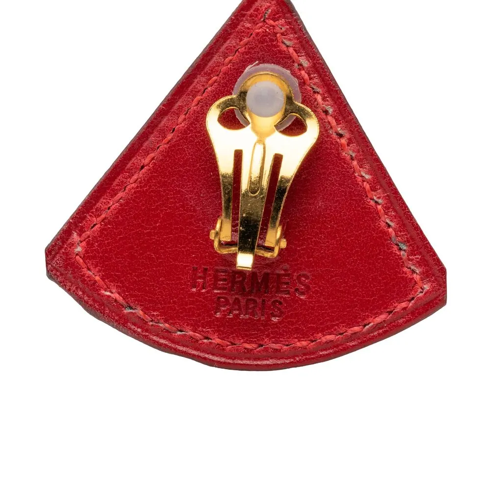 Hermès Swift Triangle Clip On Earrings Red Leather Very good - Inside View