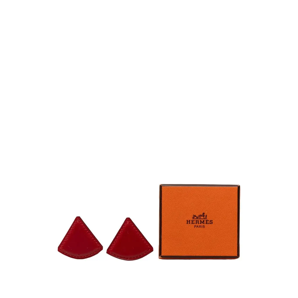 Hermès Swift Triangle Clip On Earrings Red Leather Very good - Model View