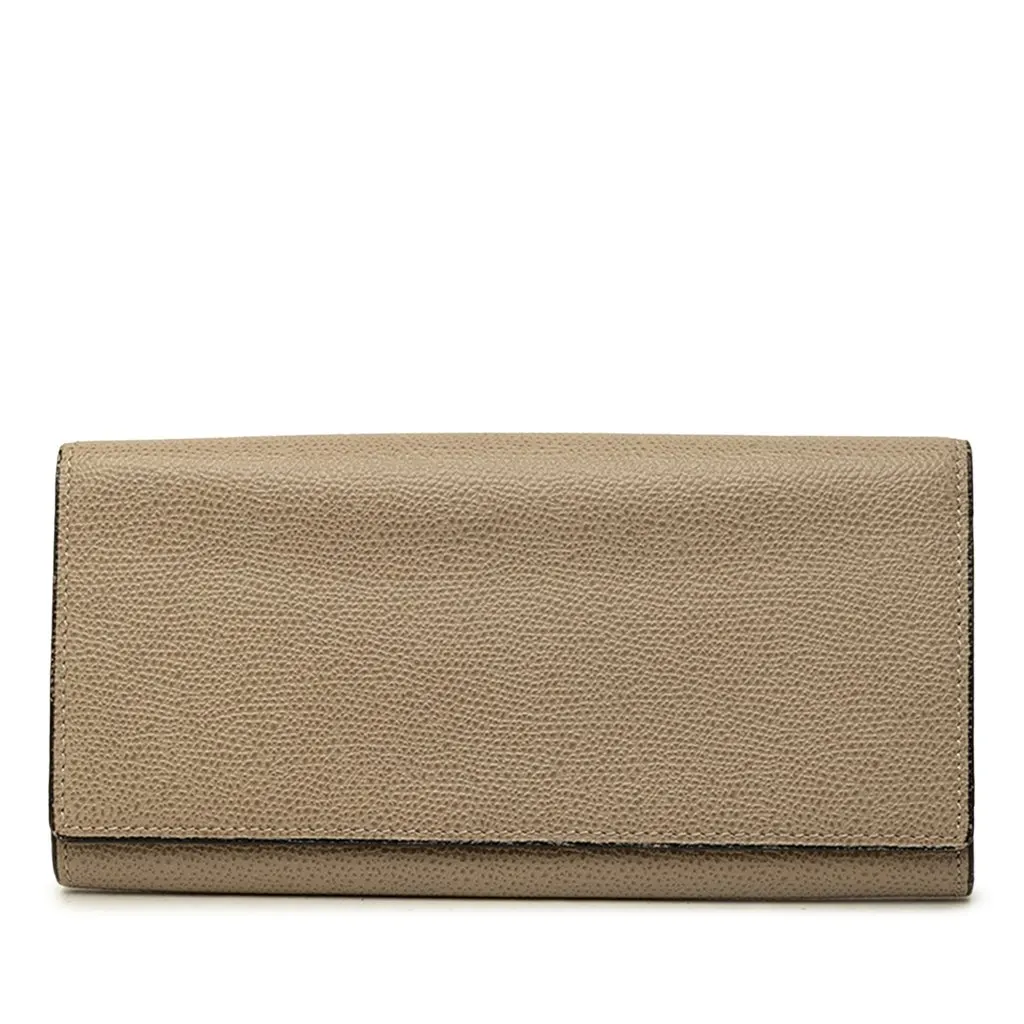 Valextra Grained Calfskin Flap Long Wallet Brown Leather Good - Front View