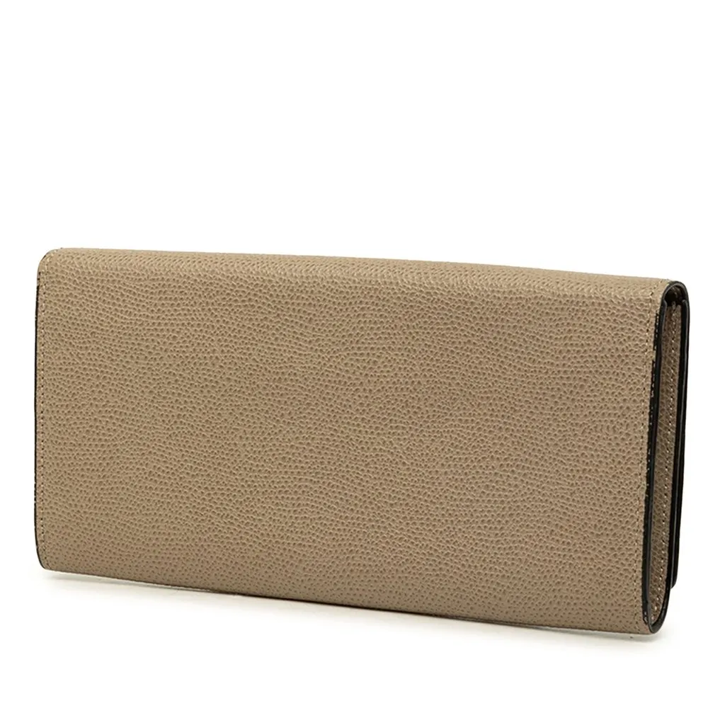 Valextra Grained Calfskin Flap Long Wallet Brown Leather Good - Back View