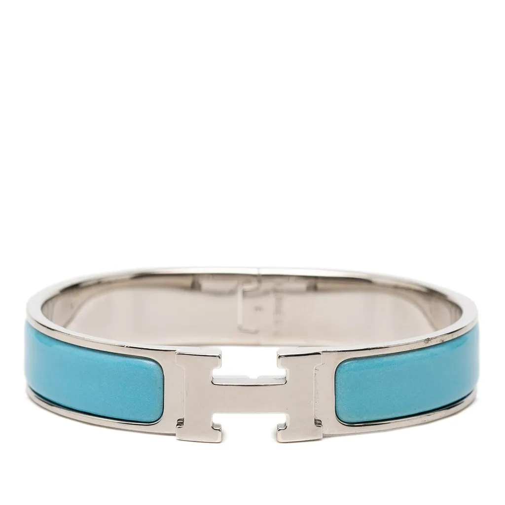 Hermès Narrow Enamel Clic H Bracelet PM Blue Very good - Front View