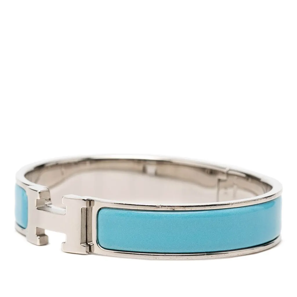 Hermès Narrow Enamel Clic H Bracelet PM Blue Very good - Back View