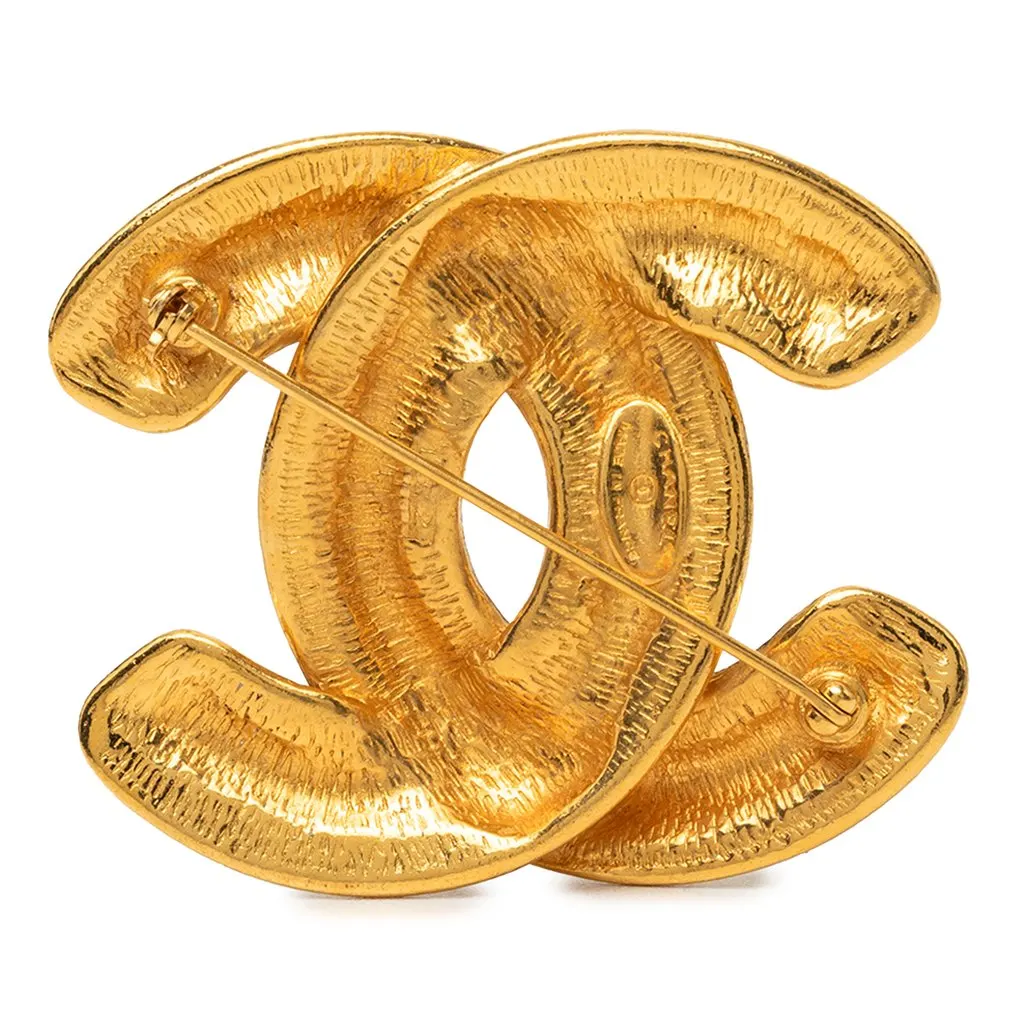 Chanel Gold Plated Quilted CC Brooch Gold Metal Very good - Back View