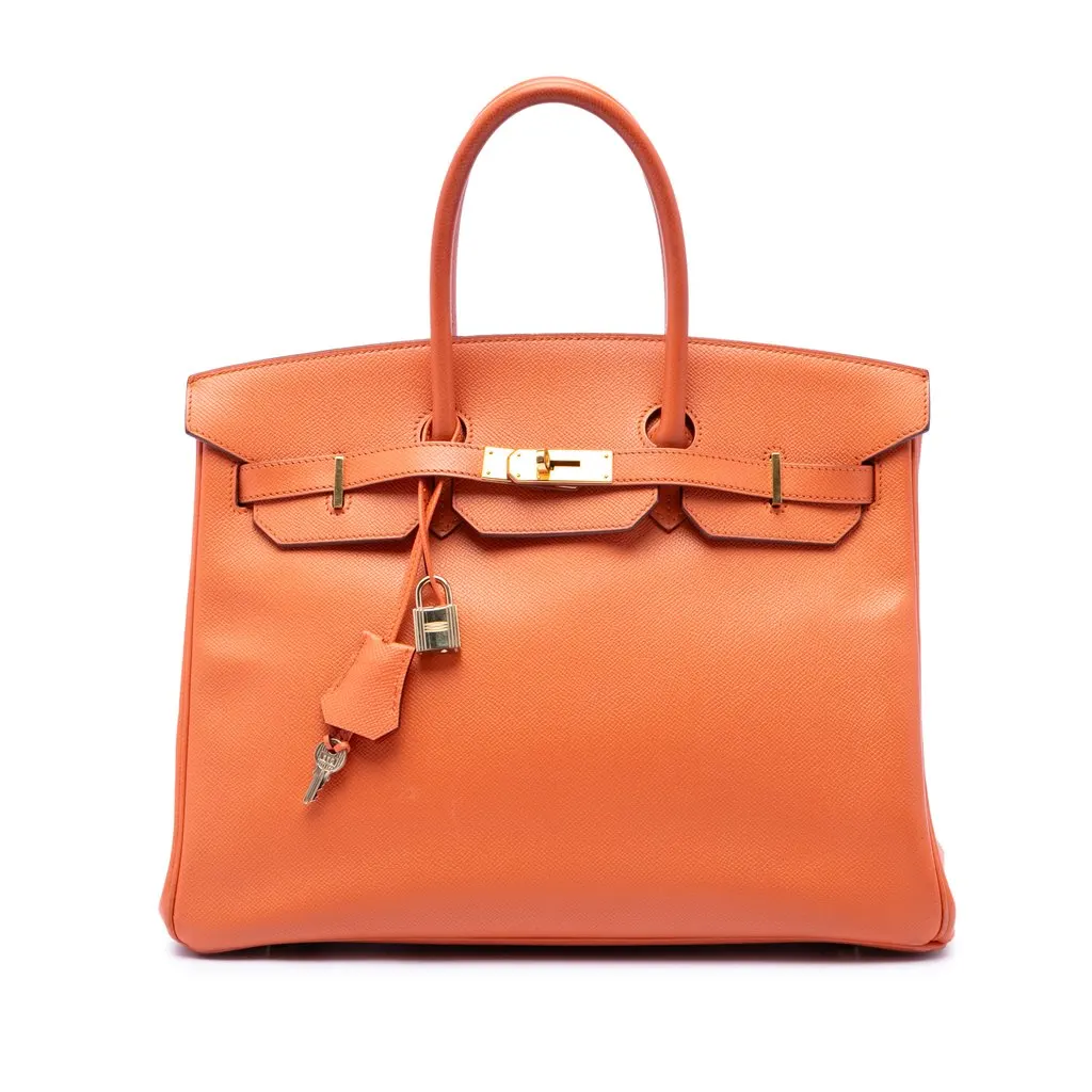 Hermès Epsom Birkin Retourne 35 Orange Leather Good - Front View