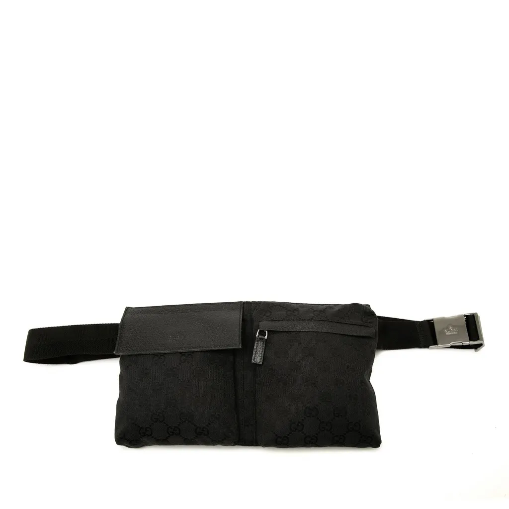 Gucci GG Canvas Double Pocket Belt Bag Black Very good - Front View