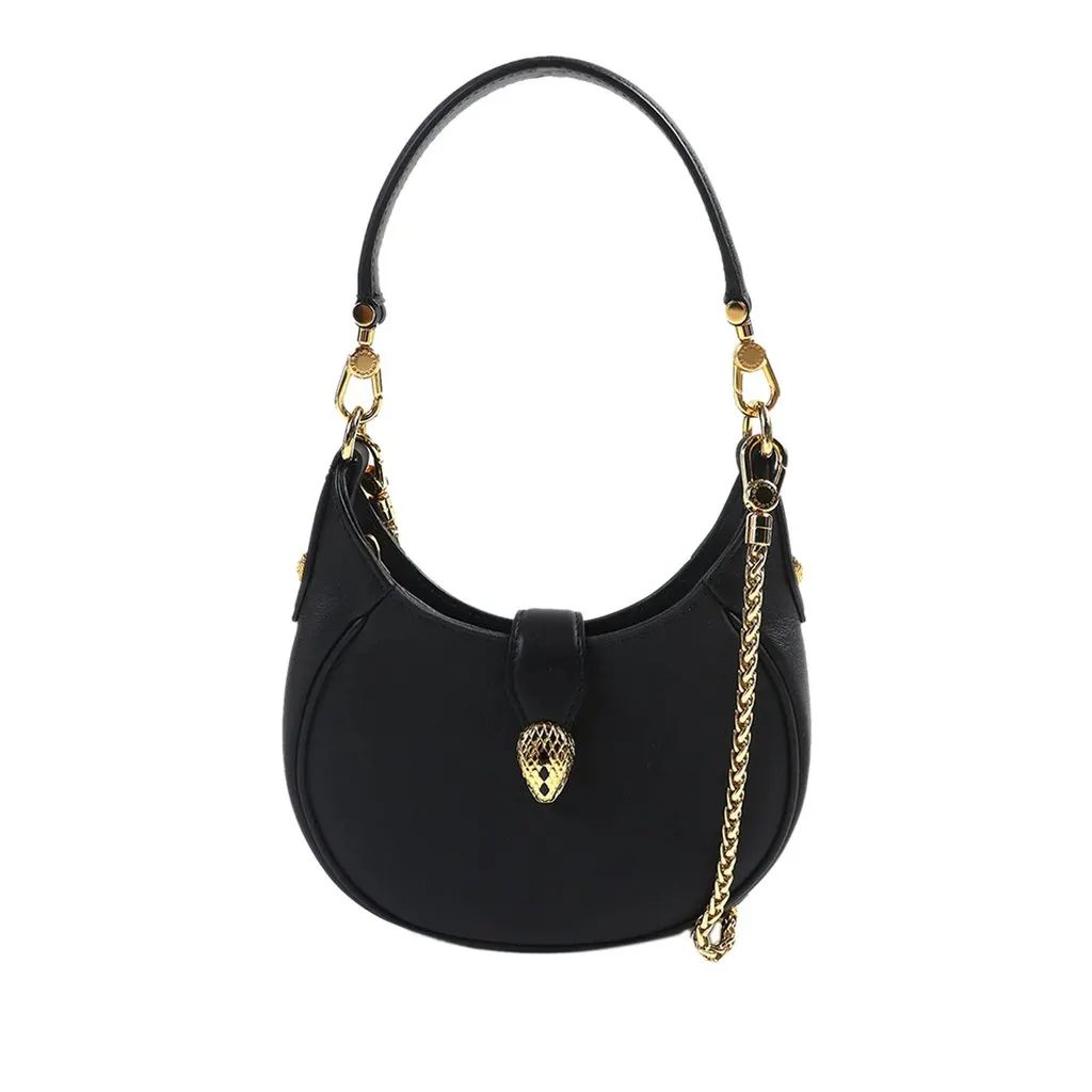 Bvlgari Medium Leather Serpenti Ellipse Satchel Black Leather Never worn - Front View