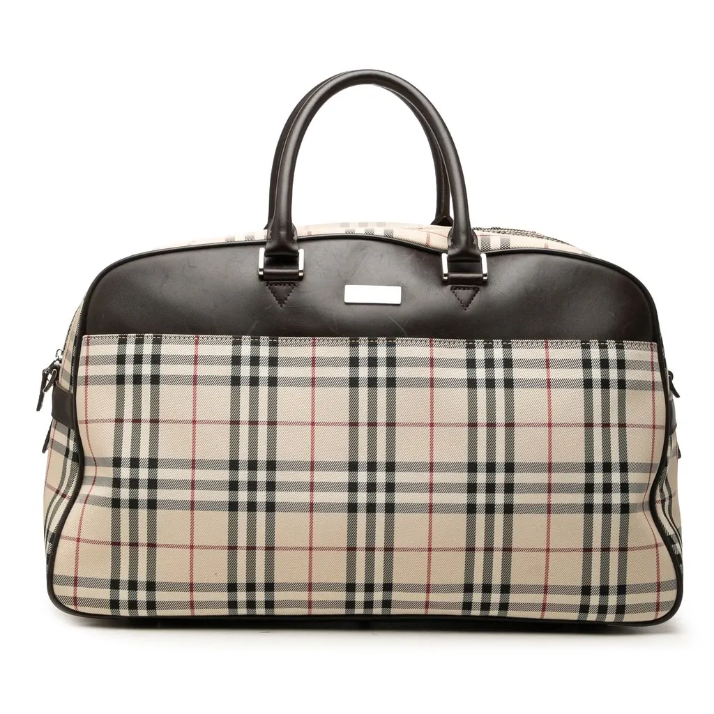 Burberry House Check Canvas Boston Bag Beige Canvas Good - Front View