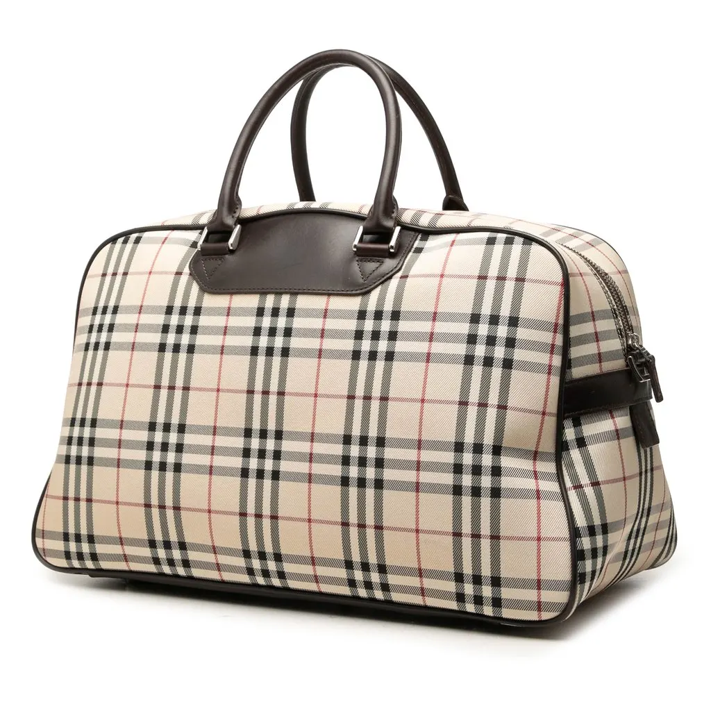 Burberry House Check Canvas Boston Bag Beige Canvas Good - Back View
