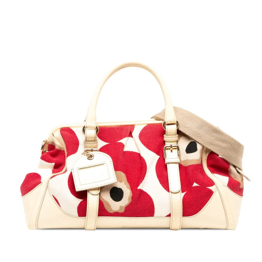 Dolce & Gabbana Canvas Poppy Print Susanne Satchel White Canvas Very good - Front View