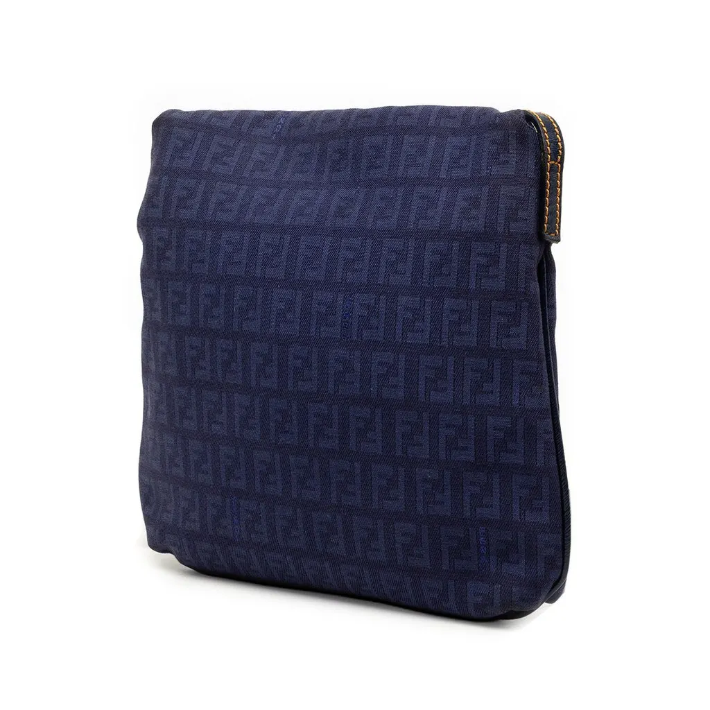 Fendi Zucchino Canvas Crossbody Blue Good - Back View