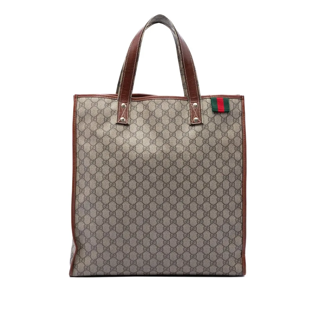 Gucci GG Supreme Web Tote Beige Canvas Good - Front View