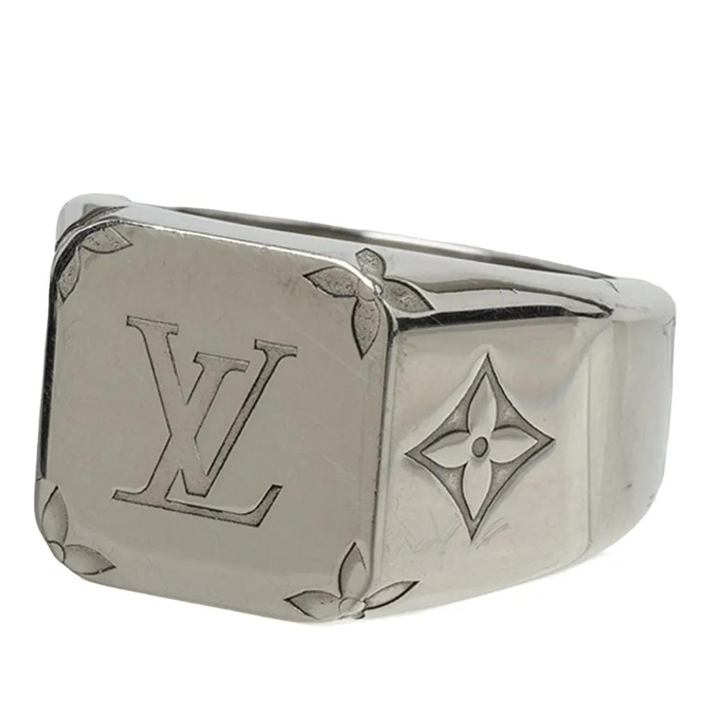 Louis Vuitton Brass Monogram Signet Ring Silver Brass Very good - Back View