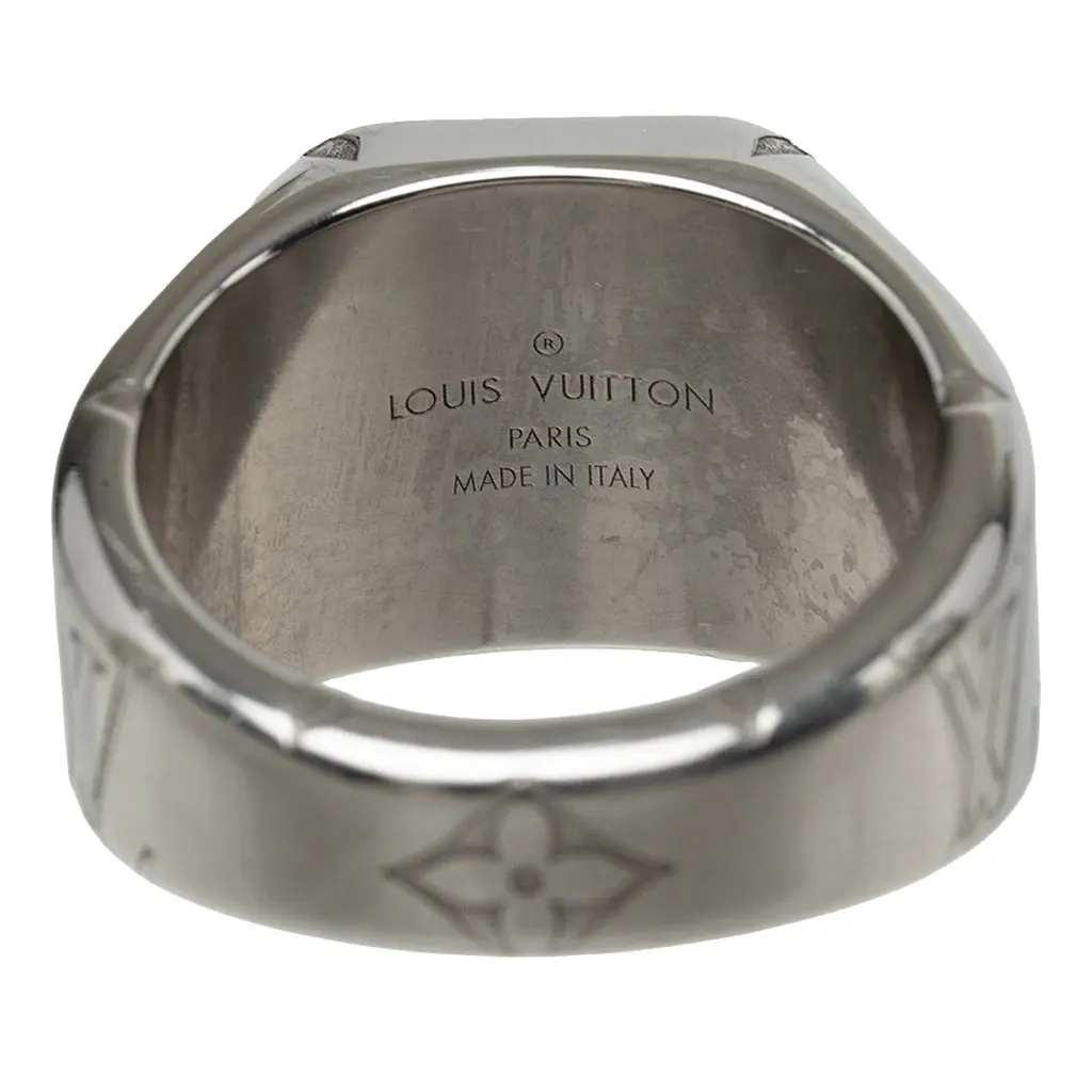 Louis Vuitton Brass Monogram Signet Ring Silver Brass Very good - Model View