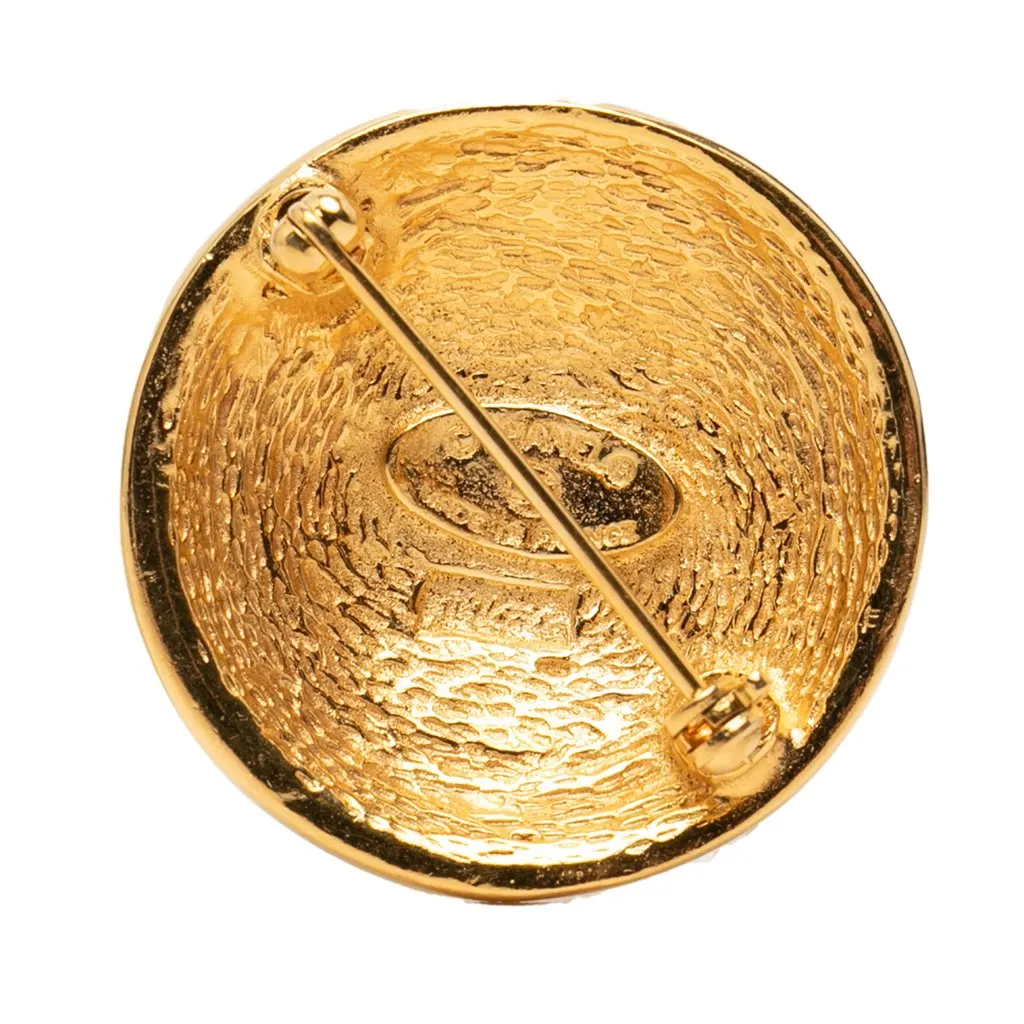 Chanel CC Gold Plated Quilted Round Brooch Gold Metal Very good - Back View