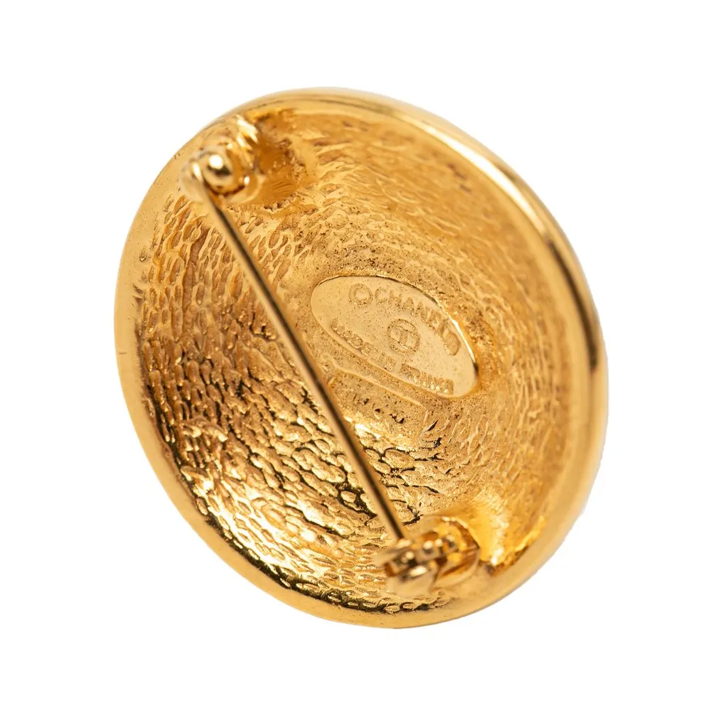 Chanel CC Gold Plated Quilted Round Brooch Gold Metal Very good - Inside View