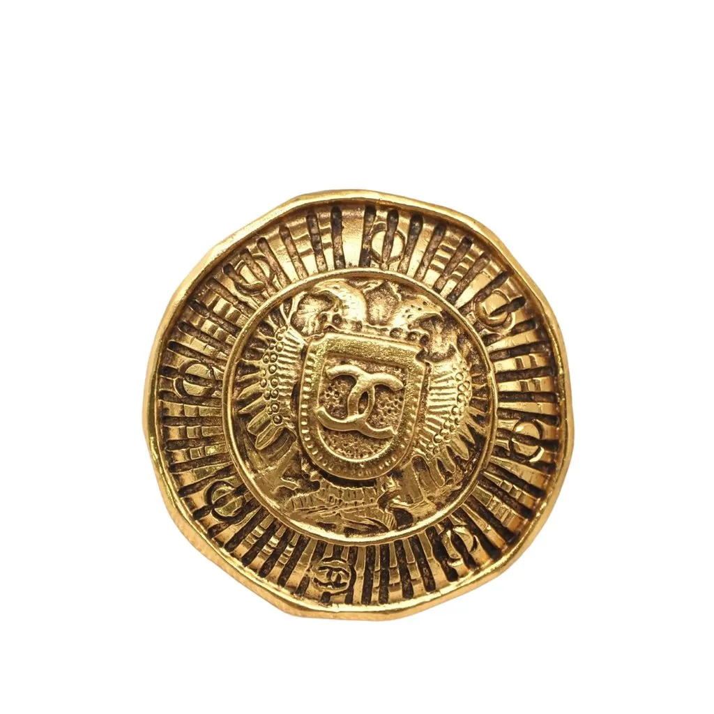 Chanel CC Gold Plated Round Crest Clip On Earrings Gold Metal Very good - Inside View