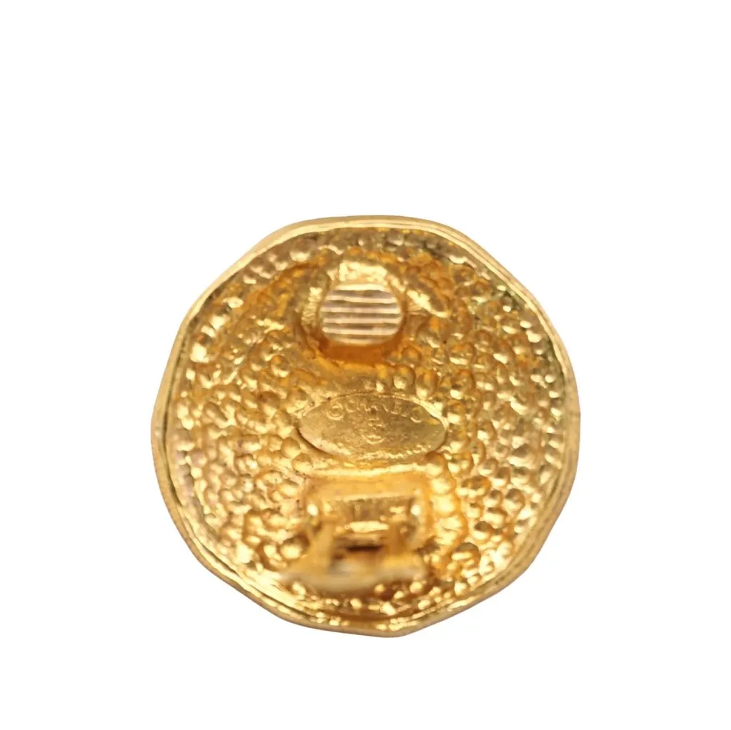 Chanel CC Gold Plated Round Crest Clip On Earrings Gold Metal Very good - Box View