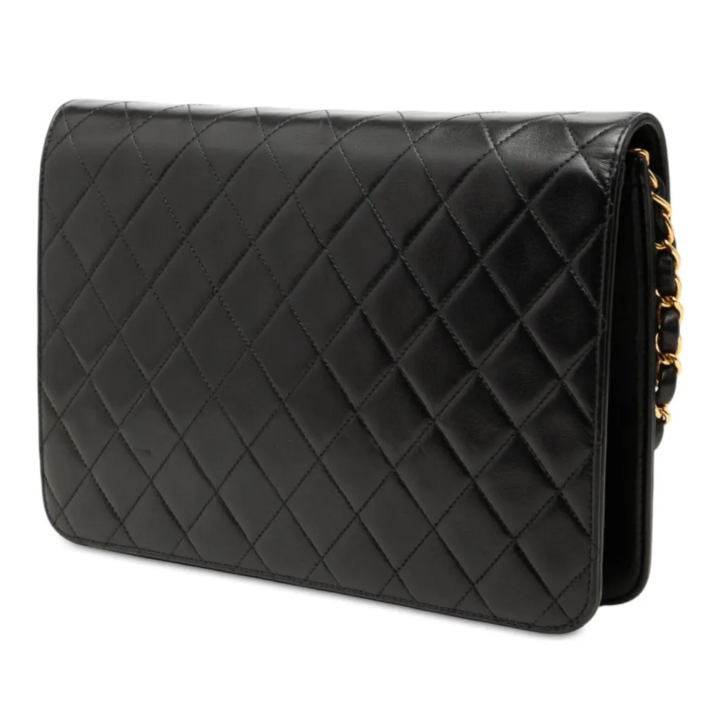 Chanel Medium CC Quilted Lambskin Single Flap Black Leather Good - Back View