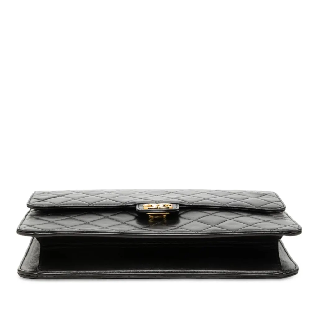 Chanel Medium CC Quilted Lambskin Single Flap Black Leather Good - Inside View