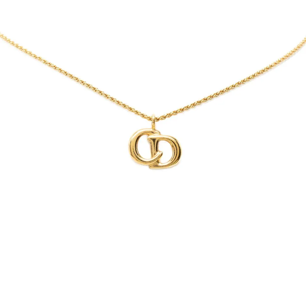 Dior Gold Plated CD Logo Pendant Necklace Gold Metal Very good - Back View