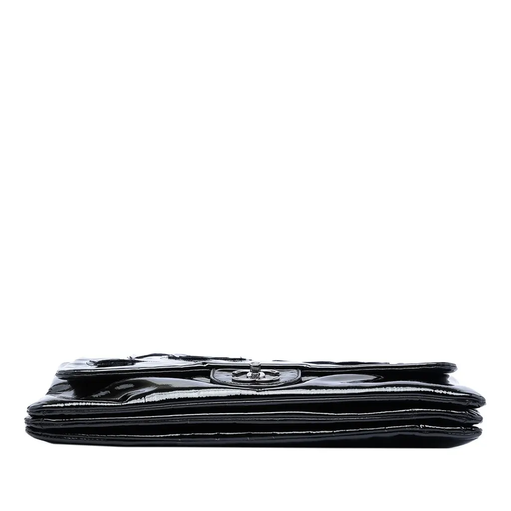 Chanel Patent Camellia Flap Bag Black Leather Good - Inside View